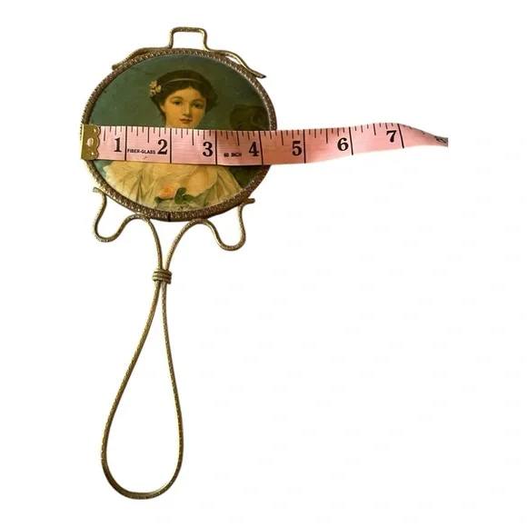 Antique Regency era hand mirror with painting of lady brass frame Bridgerton - Picture 6 of 6